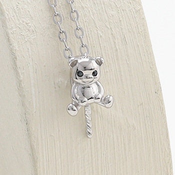 Necklace Pendant Blank Setting Bear Charm 7x17mm Sterling Silver White Gold Fine 925 For One Pearl Prong DIY Jewelry Finding Wholesale 1pc