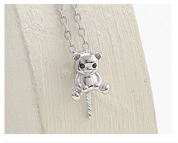 Necklace Pendant Blank Setting Bear Charm 7x17mm Sterling Silver White Gold Fine 925 For One Pearl Prong DIY Jewelry Finding Wholesale 1pc