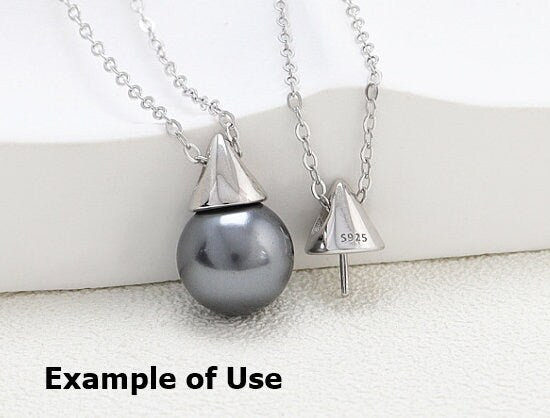 Necklace Pendant Blank Setting Cone Charm 7x16mm Sterling Silver White Gold Fine 925 For One Pearl Prong DIY Jewelry Finding Wholesale 1pc