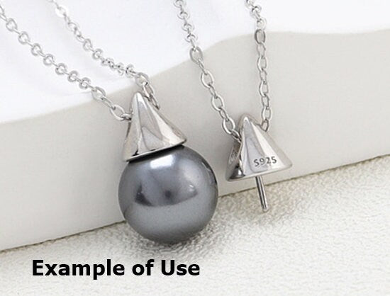 Necklace Pendant Blank Setting Cone Charm 7x16mm Sterling Silver White Gold Fine 925 For One Pearl Prong DIY Jewelry Finding Wholesale 1pc