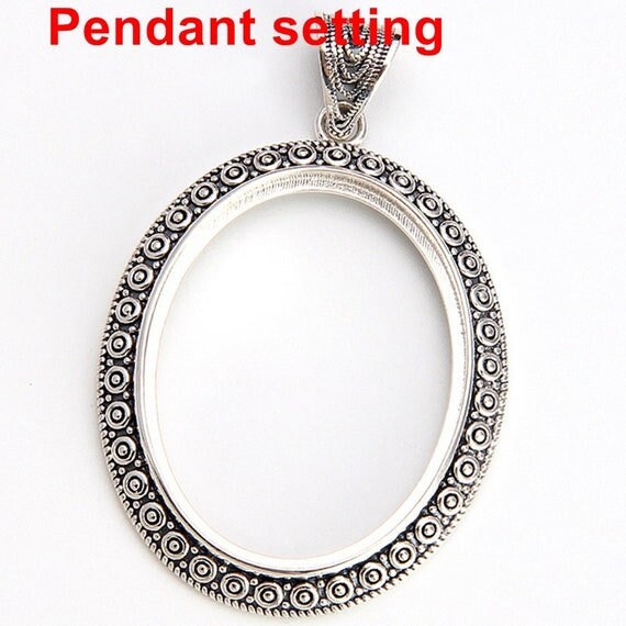 Necklace Pendant Setting Blank Bezel 27x35mm 1pc 8.5g 925 Sterling Silver for 1 Oval Shape Cabochon Stone Cameo Wholesale Available