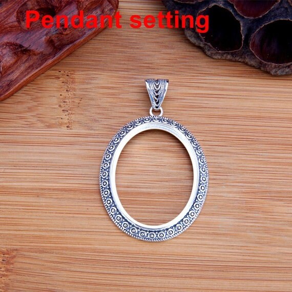 Necklace Pendant Setting Blank Bezel 27x35mm 1pc 8.5g 925 Sterling Silver for 1 Oval Shape Cabochon Stone Cameo Wholesale Available