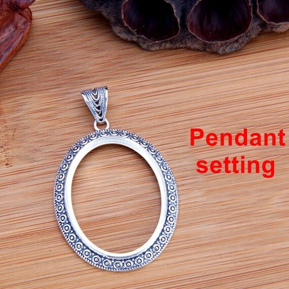 Necklace Pendant Setting Blank Bezel 27x35mm 1pc 8.5g 925 Sterling Silver for 1 Oval Shape Cabochon Stone Cameo Wholesale Available