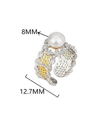 Ring Blank Setting 1pc Sterling Silver 925 Pearl 8mm Solid Bezel Flower Cup Adjustable For One Bead Finding Wholesale