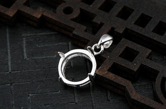 Necklace Pendant Setting Blank 7-22mm 1pc 0.9g 925 Sterling Silver for 1 Round Faceted Stone 4 Prongs Wholesale Available