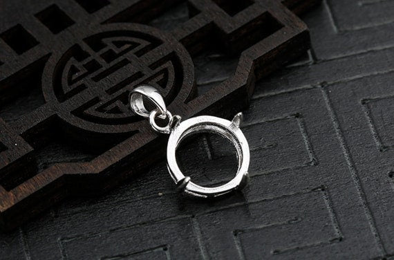 Necklace Pendant Setting Blank 7-22mm 1pc 0.9g 925 Sterling Silver for 1 Round Faceted Stone 4 Prongs Wholesale Available