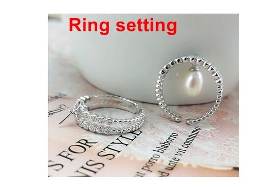 Ring Setting Blank 6mm 1pc 1.8g 925 Sterling Silver Adjustable CZ Semi Mount Round Shape Base for 1 Pearl Bead Wholesale Available