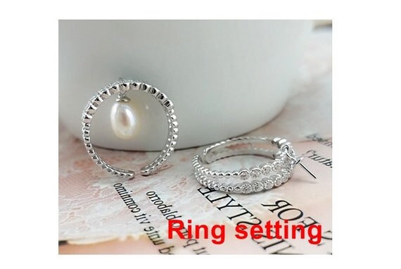 Ring Setting Blank 6mm 1pc 1.8g 925 Sterling Silver Adjustable CZ Semi Mount Round Shape Base for 1 Pearl Bead Wholesale Available