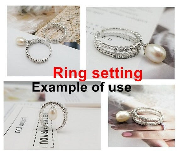 Ring Setting Blank 6mm 1pc 1.8g 925 Sterling Silver Adjustable CZ Semi Mount Round Shape Base for 1 Pearl Bead Wholesale Available