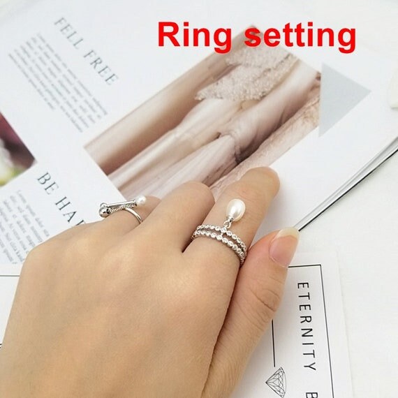 Ring Setting Blank 6mm 1pc 1.8g 925 Sterling Silver Adjustable CZ Semi Mount Round Shape Base for 1 Pearl Bead Wholesale Available