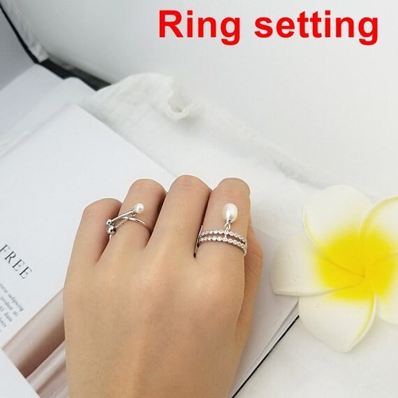 Ring Setting Blank 6mm 1pc 1.8g 925 Sterling Silver Adjustable CZ Semi Mount Round Shape Base for 1 Pearl Bead Wholesale Available