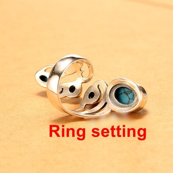 Ring Setting Blank Bezel 4 12mm 1pc 10.4g 925 Sterling Silver Adjustable for 4 Round Oval Shape Cabochon Cameo No Prongs Wholesale Available