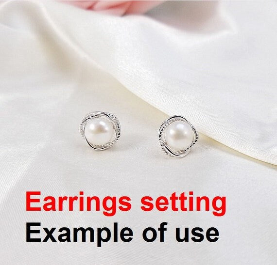 Stud Earring Setting Blanks 7.5mm 1 Pair 1.5g 925 Sterling Silver Round Base for 1 Pearl Bead Wholesale Available