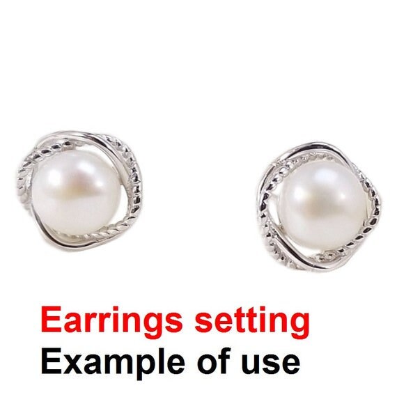 Stud Earring Setting Blanks 7.5mm 1 Pair 1.5g 925 Sterling Silver Round Base for 1 Pearl Bead Wholesale Available