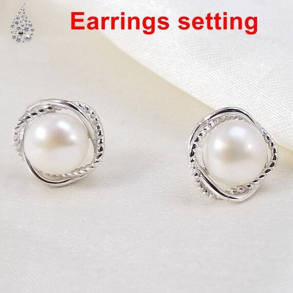 Stud Earring Setting Blanks 7.5mm 1 Pair 1.5g 925 Sterling Silver Round Base for 1 Pearl Bead Wholesale Available