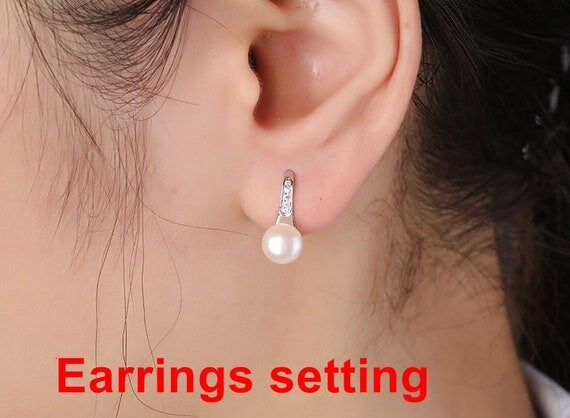 Hook Earring Setting Blanks 6.5mm 1 Pair 0.8g 925 Sterling Silver CZ Semi Mount Round Base for 1 Pearl Bead Wholesale Available