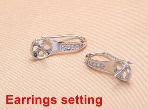 Hook Earring Setting Blanks 6.5mm 1 Pair 0.8g 925 Sterling Silver CZ Semi Mount Round Base for 1 Pearl Bead Wholesale Available