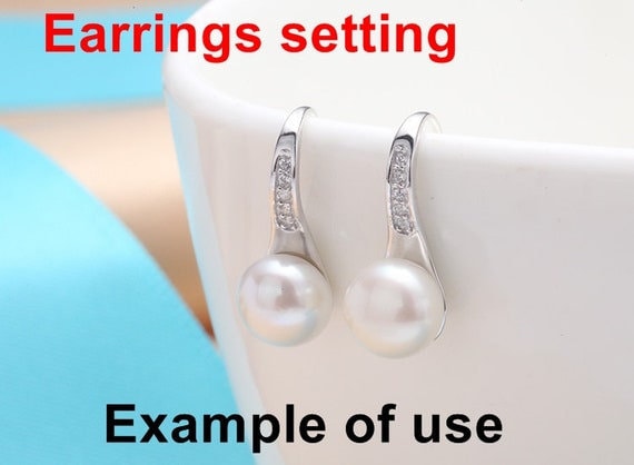 Hook Earring Setting Blanks 6.5mm 1 Pair 0.8g 925 Sterling Silver CZ Semi Mount Round Base for 1 Pearl Bead Wholesale Available