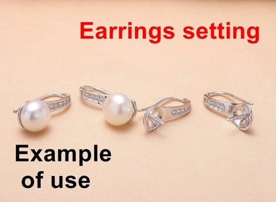 Hook Earring Setting Blanks 6.5mm 1 Pair 0.8g 925 Sterling Silver CZ Semi Mount Round Base for 1 Pearl Bead Wholesale Available