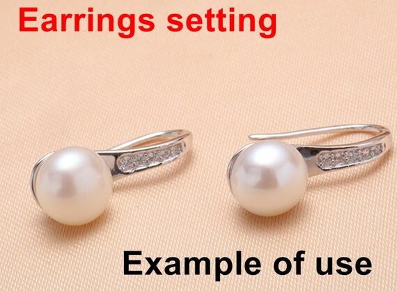 Hook Earring Setting Blanks 6.5mm 1 Pair 0.8g 925 Sterling Silver CZ Semi Mount Round Base for 1 Pearl Bead Wholesale Available