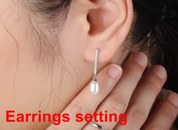 Stud Earring Setting Blanks 6mm 1 Pair 1.0g 925 Sterling Silver CZ Semi Mount Round Base for 1 Pearl Bead Wholesale Available