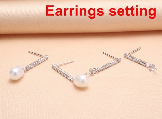 Stud Earring Setting Blanks 6mm 1 Pair 1.0g 925 Sterling Silver CZ Semi Mount Round Base for 1 Pearl Bead Wholesale Available