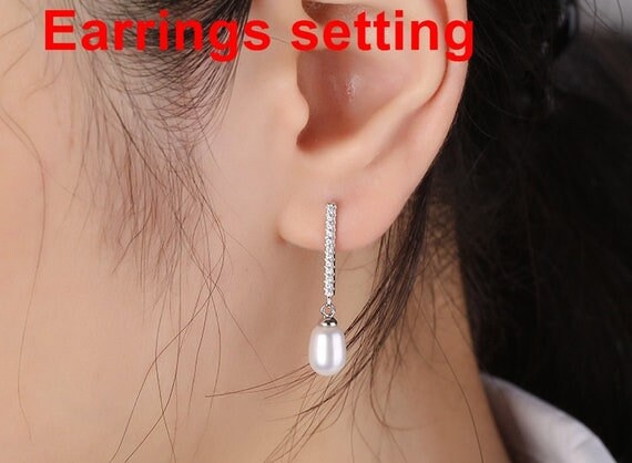 Stud Earring Setting Blanks 6mm 1 Pair 1.0g 925 Sterling Silver CZ Semi Mount Round Base for 1 Pearl Bead Wholesale Available