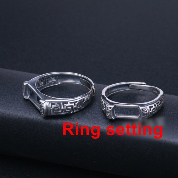 Ring Setting Blank Bezel 10 13mm 1pc 2.2g 925 Sterling Silver Adjustable for 1 Rectangle Shape Cabochon Cameo No Prongs Wholesale Available