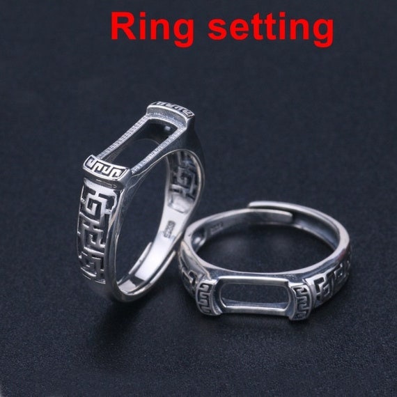 Ring Setting Blank Bezel 10 13mm 1pc 2.2g 925 Sterling Silver Adjustable for 1 Rectangle Shape Cabochon Cameo No Prongs Wholesale Available