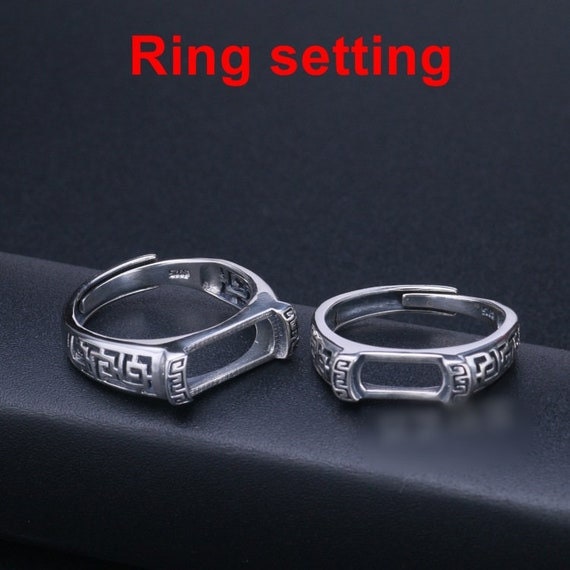 Ring Setting Blank Bezel 10 13mm 1pc 2.2g 925 Sterling Silver Adjustable for 1 Rectangle Shape Cabochon Cameo No Prongs Wholesale Available