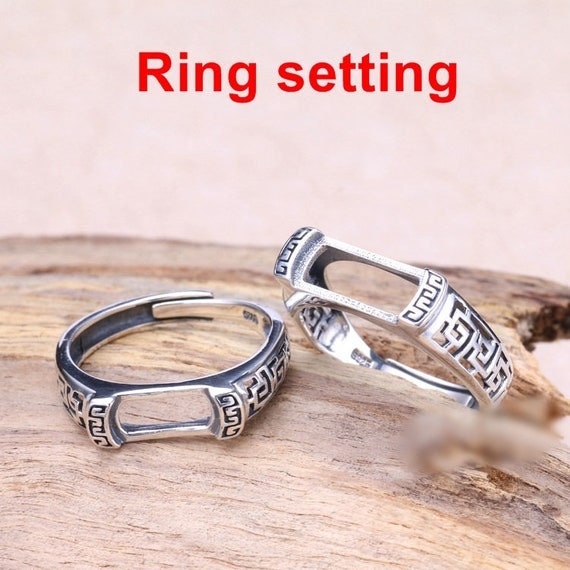 Ring Setting Blank Bezel 10 13mm 1pc 2.2g 925 Sterling Silver Adjustable for 1 Rectangle Shape Cabochon Cameo No Prongs Wholesale Available