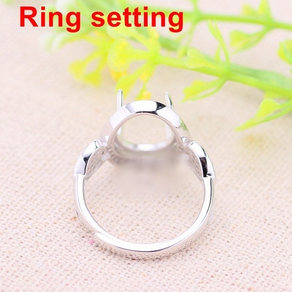 Halo Ring Setting Blank 10x12mm 925 Sterling Silver CZ Semi Mount for Oval Faceted Cabochon Stone 4 Prongs Adjustable Wholesale Available