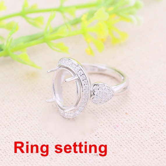 Halo Ring Setting Blank 10x12mm 925 Sterling Silver CZ Semi Mount for Oval Faceted Cabochon Stone 4 Prongs Adjustable Wholesale Available