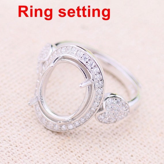 Halo Ring Setting Blank 10x12mm 925 Sterling Silver CZ Semi Mount for Oval Faceted Cabochon Stone 4 Prongs Adjustable Wholesale Available