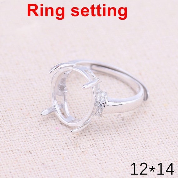 Halo Ring Setting Blank 12x14mm 925 Sterling Silver CZ Semi Mount for Oval Faceted Cabochon Stone 4 Prongs Adjustable Wholesale Available