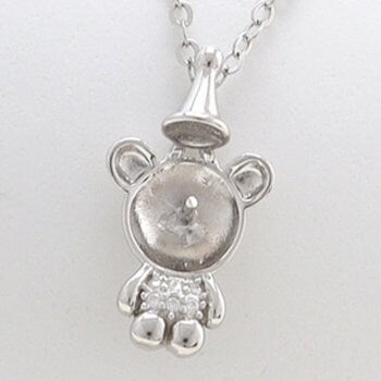 Necklace Pendant Blank Setting Bear Charm 11x20mm Sterling Silver White Gold Fine 925 For One Pearl Prong DIY Jewelry Finding Wholesale 1pc