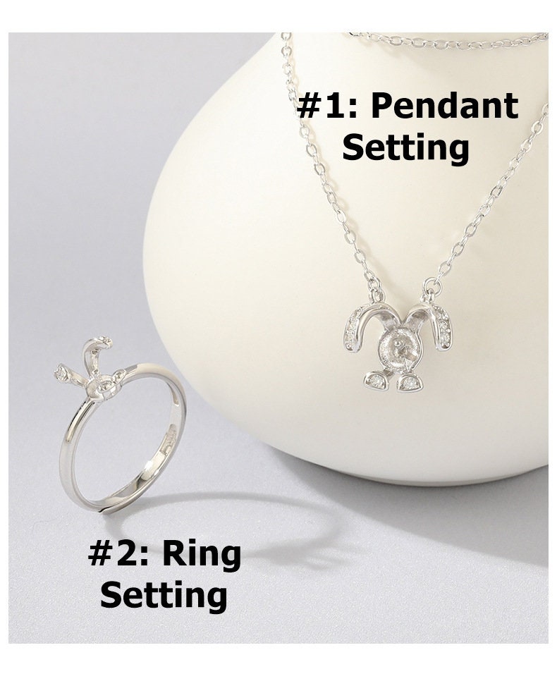 Setting Blanks Jewelry Set 925 Sterling Silver Halo Ring Pendant Necklace 12 14mm 1/2" CZ Mount Pearl Peg Cup Bead Bulk