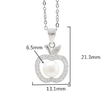 Necklace Pendant Blank Setting Apple Charm 13x21mm Sterling Silver White Gold Fine 925 For One Pearl Prong DIY Jewelry Finding Wholesale 1pc