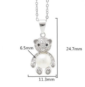 Necklace Pendant Blank Setting Bear Charm 11x25mm Sterling Silver White Gold Fine 925 For One Pearl Prong DIY Jewelry Finding Wholesale 1pc