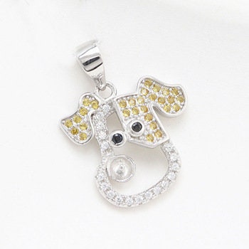 Necklace Pendant Blank Setting Puppy Charm 16x21mm Sterling Silver White Gold Fine 925 For One Pearl Prong DIY Jewelry Finding Wholesale 1pc