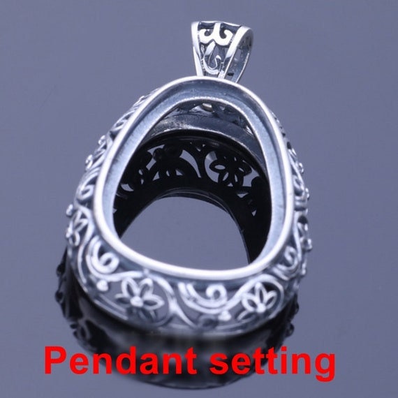 Necklace Pendant Setting Blank Bezel 19.5x34.5mm 1pc 8.2g 925 Sterling Silver for 1 Drop Shape Cabochon Cameo No Prongs Wholesale Available