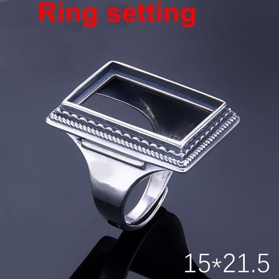 Ring Setting Blank Bezel 15x21mm 1pc 10.2g 925 Sterling Silver Adjustable for 1 Rectangle Shape Cabochon Cameo No Prongs Wholesale Available