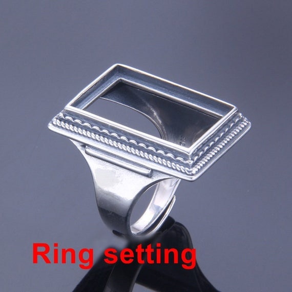 Ring Setting Blank Bezel 15x21mm 1pc 10.2g 925 Sterling Silver Adjustable for 1 Rectangle Shape Cabochon Cameo No Prongs Wholesale Available