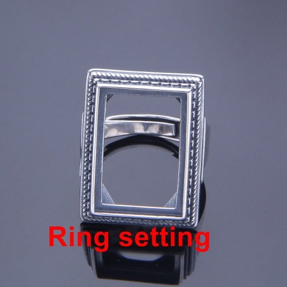 Ring Setting Blank Bezel 15x21mm 1pc 10.2g 925 Sterling Silver Adjustable for 1 Rectangle Shape Cabochon Cameo No Prongs Wholesale Available