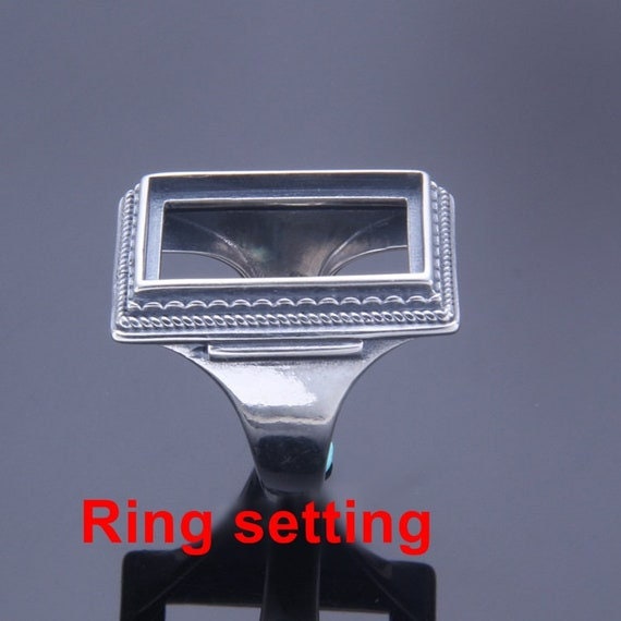 Ring Setting Blank Bezel 15x21mm 1pc 10.2g 925 Sterling Silver Adjustable for 1 Rectangle Shape Cabochon Cameo No Prongs Wholesale Available