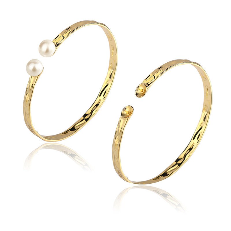 Pearl Open Cuff Bangle Bracelet Setting 54mm 2" Sterling Silver 925 For Two Beads Blank Tray Base Gold Fine No Prongs Jewelry Wholesale 1pc