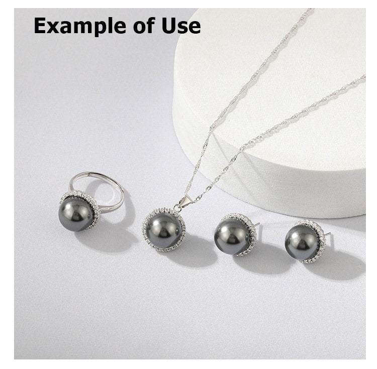 Setting Blanks Jewelry Set 925 Sterling Silver Halo Ring Earrings Pendant Necklace 15mm 5/8" CZ Mount Pearl Peg Cup Bead Bulk