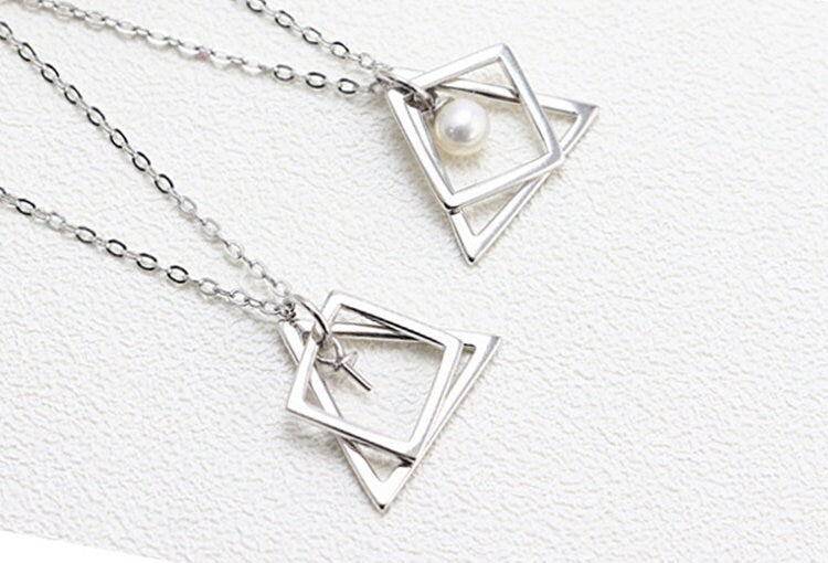 Necklace Pendant Blank Setting Triangle Charm 18mm Sterling Silver White Gold Fine 925 For One Pearl Prong DIY Jewelry Finding Wholesale 1pc