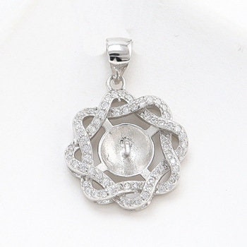 Necklace Pendant Blank Setting Flower Charm 23mm Sterling Silver White Gold Fine 925 For One Pearl Prong DIY Jewelry Finding Wholesale 1pc