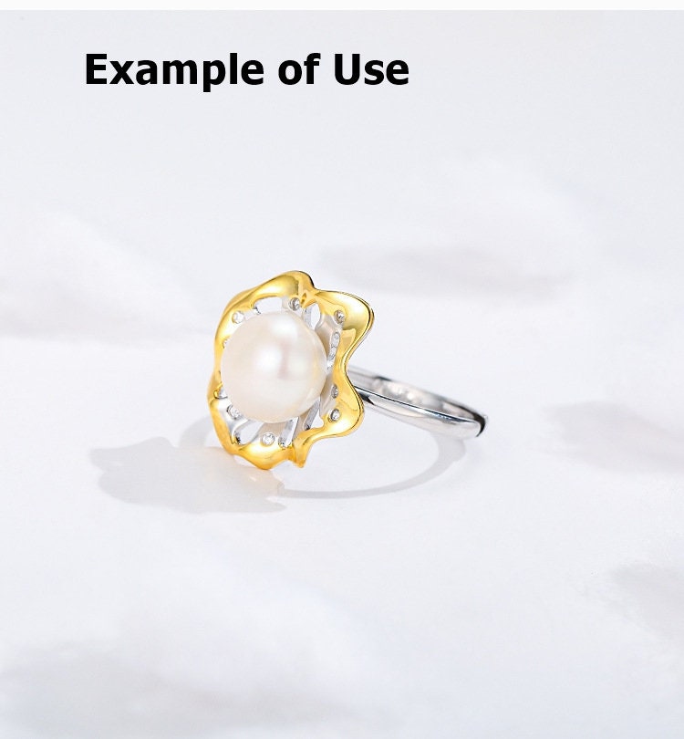 Ring Blank Pearl Setting 8.5mm 925 Solid Sterling Silver Gold Bezel Flower Cup Adjustable For One Bead DIY Jewelry Finding Wholesale 1pc